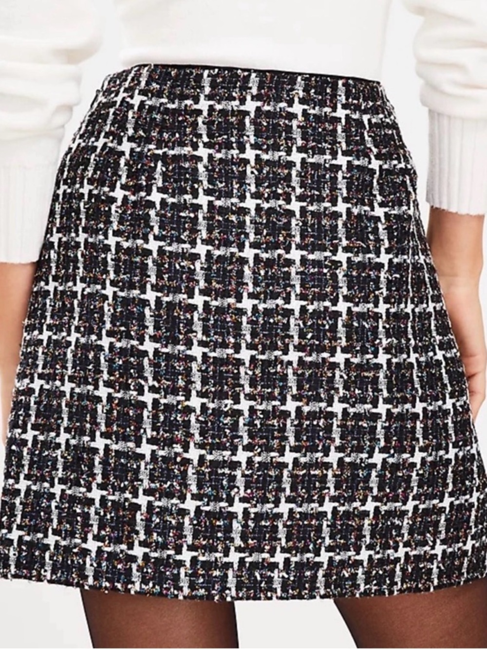LOFT Black & White Tweed Check Mini Skirt - Picture 2 of 5